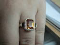 FINE EMERALD CUT CITRINE BLUE SAPPHIRE DIAMOND RIN