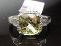 FINE 3.80 CT LIME TOPAZ & GENUINE DIAMOND 14K WG R