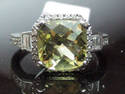 FINE 3.80 CT LIME TOPAZ & GENUINE DIAMOND 14K WG R