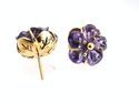 FINE AMETHYST LEAF FLOWER SOLITAIRE STUD EARRINGS 
