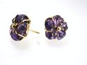 FINE AMETHYST LEAF FLOWER SOLITAIRE STUD EARRINGS 