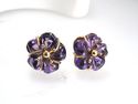 FINE AMETHYST LEAF FLOWER SOLITAIRE STUD EARRINGS 