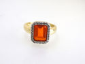 FINE 14KT Emerald CUT Orange Quartz & DIAMOND RING