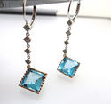 5.52 CT Princess Cut Blue Topaz & Diamond Earrings