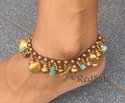 Handmade ANKLET Turquoise Bells Sea Dolphin Fish S