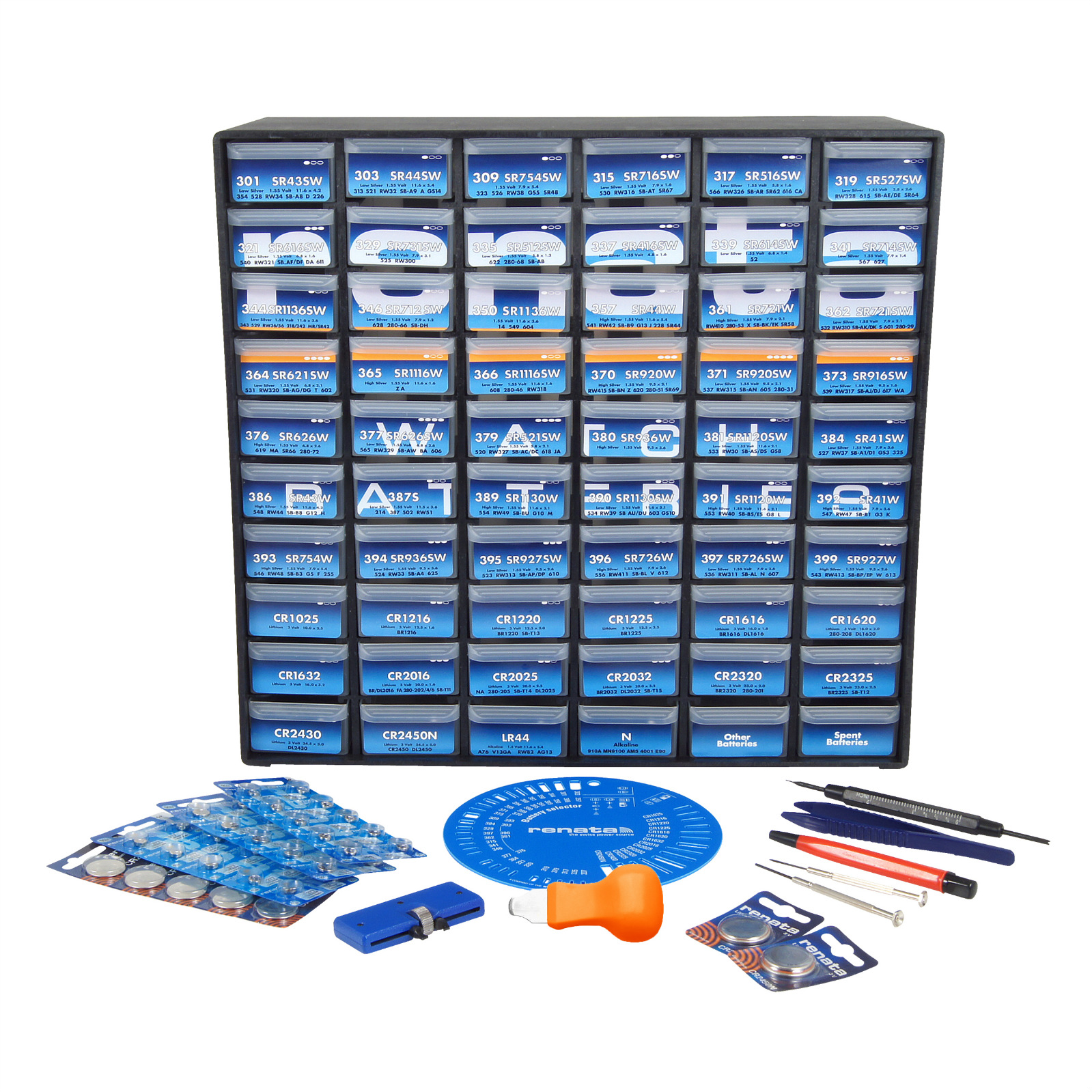 RENATA WATCH REPAIR/BATTERY CHANGING DELUXE KIT & TOOL + 225 Assorted