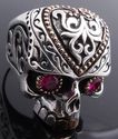 925 STERLING SILVER GOLD PLATED SKULL RED ZIRCON G