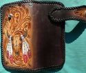BIFOLD CARVED TRIBAL BULLHOR FLOWER FEATHER INDIAN