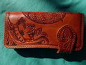 BIFOLD CARVED DRAGON BROWN CALF LEATHER WALLET WIT