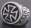 925 Sterling Silver Biker Maltese Cross Flame Ring