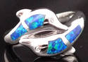 LADIES 925 SILVER INTENSE OPAL DOLPHINE RING SZ 6.