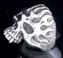 925 SILVER HEAVY SOLID SKULL FLAME BIKER RING US 1