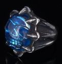 925 SILVER SKULL CLAW BLUE GLASS BIKER RING SZ 11.