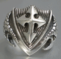 Sterling Silver Gothic Cross Shield Biker Ring sz 