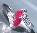 0.85ct Natural Ruby Marquis Silver Diamond Ring sz