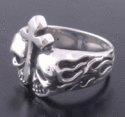 925 SILVER GOTHIC CROSS SKULL FLAME KING RING sz 1