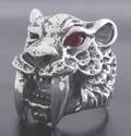 TIGER SABER TOOTH STERLING SILVER RING RED EYE sz 