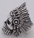 SKULL WARRIOR FEATHER BIKER 925 SILVER RING US SZ 