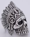 SKULL WARRIOR FEATHER BIKER 925 SILVER RING US SZ 