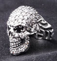 STERLING SILVER SKULL ZIRCONIA BIKER RING US sz 10