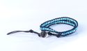 Beaded Blue Crystal Stones Leather Wrap 2 Rows Bra