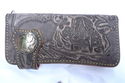 BIFOLD CARVED DRAGON GRAY CALF LEATHER WALLET WITH