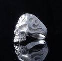 Skull Flame Biker Chopper Plated Silver Ring US sz