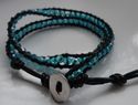 Beaded Blue Crystal Stones Leather Wrap 2 Rows Bra