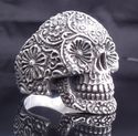 CUSTOM STERLING 925 SILVER FLOWRY SKULL  DESIGN BI