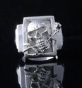Skull Rose  Biker Chopper Plated Silver Ring US sz
