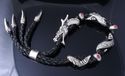 CUSTOM STERLING 925 SILVER LEATHER CLAW DRAGON GEM