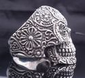 CUSTOM STERLING 925 SILVER FLOWRY SKULL  DESIGN BI