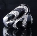 925 Silver Black Enamel Zirconia Gemstone Ladies R