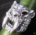 STERLING SILVER SABER TOOTH TIGER RING RED EYE sz 