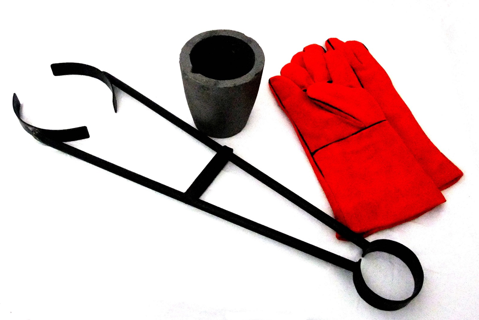 26 Inch Sturdy Foundry Flask Tong With 3 Crucible & Gray Leather