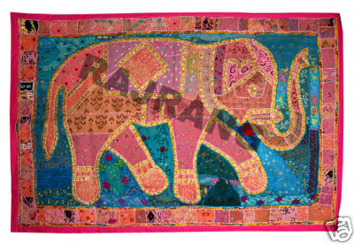 Rajrang : VINTAGE INDIAN ANTIQUE ELEPHANT WALL HANGING TAPESTRY