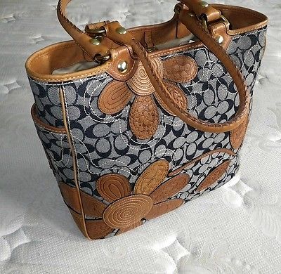 coach bleecker denim floral tote