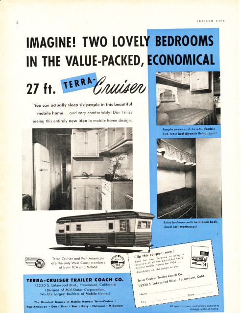 Vintage Literature Reproductions : 1954 Terra Cruiser Travel Trailer ...