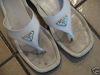 nmfashionista : Well Worn Used Women's Prada Thongs Sandals Shoes Sz 37