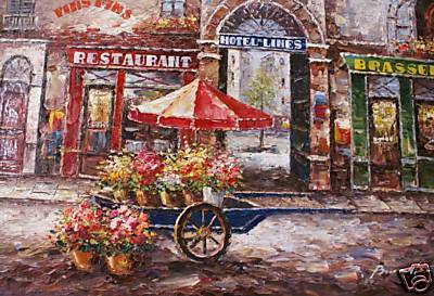 FrameHouseGallery : The Flower Cart Oil Painting European Street Scene