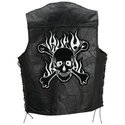 Black Buffalo Leather Motorcycle Vest with Skull P