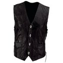Black Buffalo Leather Motorcycle Vest with Skull P