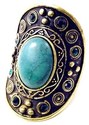 ANTIQUED GOLD BLUE GREEN STONE BEADED STATEMENT RI