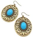 BOLD BURNISHED GOLD TURQUIOSE BLUE BEADED OVAL EAR