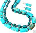 NATURAL DOUBLE STRAND TURQUOISE STONE NECKLACE EAR