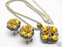 YELLOW CZ CRYSTAL FLOWER CABLE CHAIN LINK NECKLACE