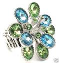 BLUE GREEN AUSTRIAN CRYSTAL BEAD STATEMENT FLOWER 