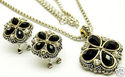 BLACK CZ CRYSTAL FLOWER CABLE CHAIN LINK NECKLACE 