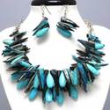BLUE TEAL SPIKE SHELL TURQUIOSE STONE NECKLACE EAR