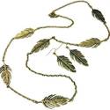 ANTIQUED GOLD LEAF FEATHER CHAIN LINK NECKLACE EAR